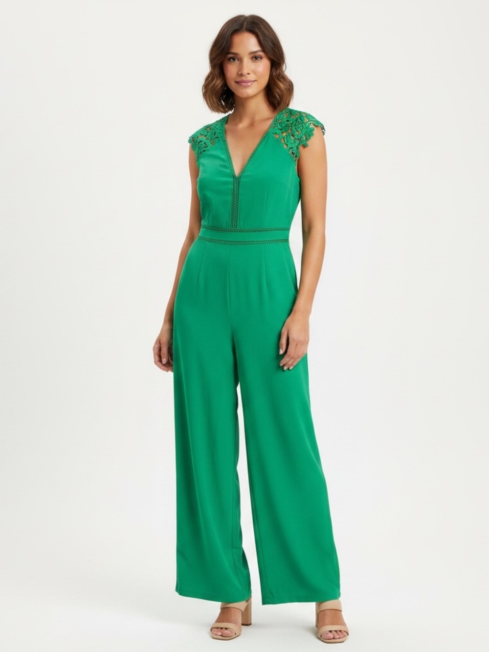 Green Lace-Shoulder Jumpsuit New with Tags
